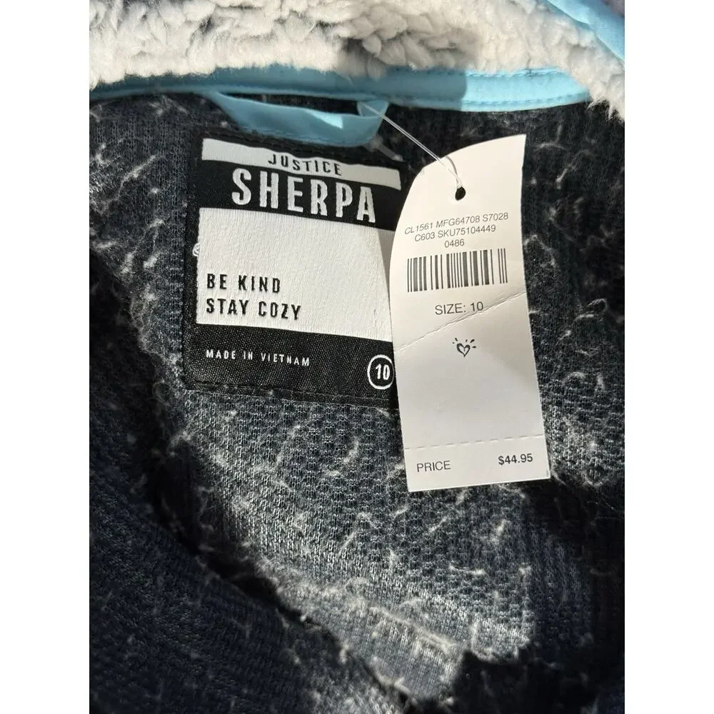 Justice Sherpa Jacket Girls Size 10 Gray Long Sleeve Half Button Soft Warm